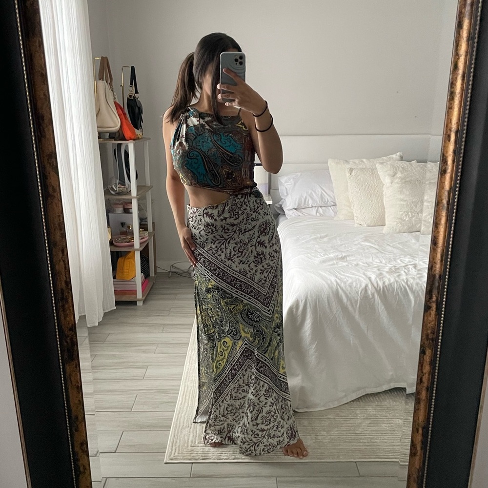 Free People Ingrid Midi Dress Daylight Combo Paisley Cutout Dress Size 4 - Picture 3 of 5